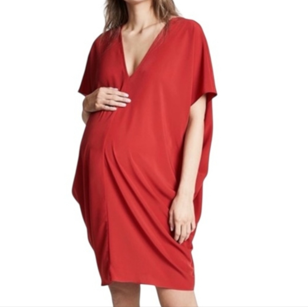 Hatch The Slouch Silk Blend‎ Maternity Dress ONE SIZE Coral Red